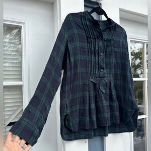 Étoile Isabel Marant Plaid Print Mock Neck Button-Up Top, Size S